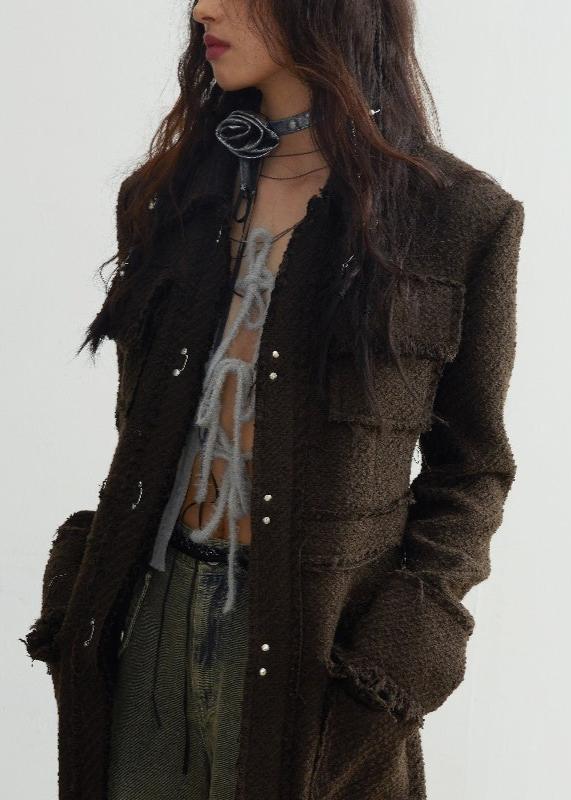 Fringed Textured Woolen Long Coat