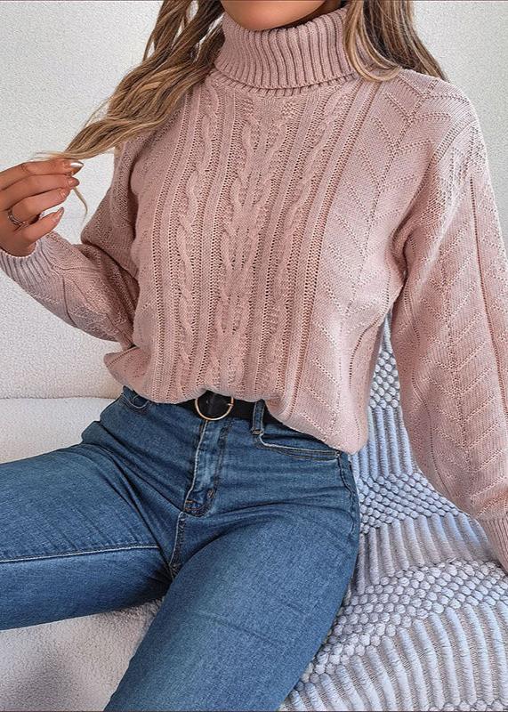 Loose High Collar Twist Long Sleeve Knitted Pullover Sweater