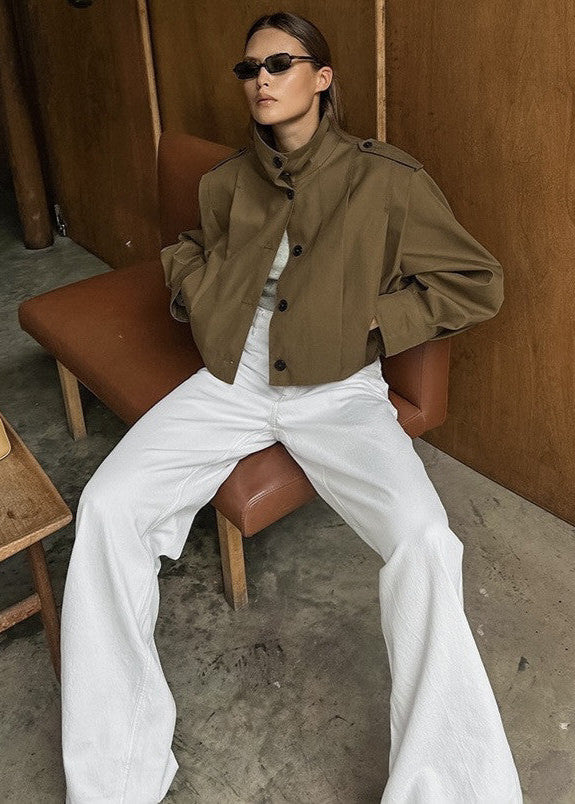Maren - Cropped High Neck Button Up Jacket