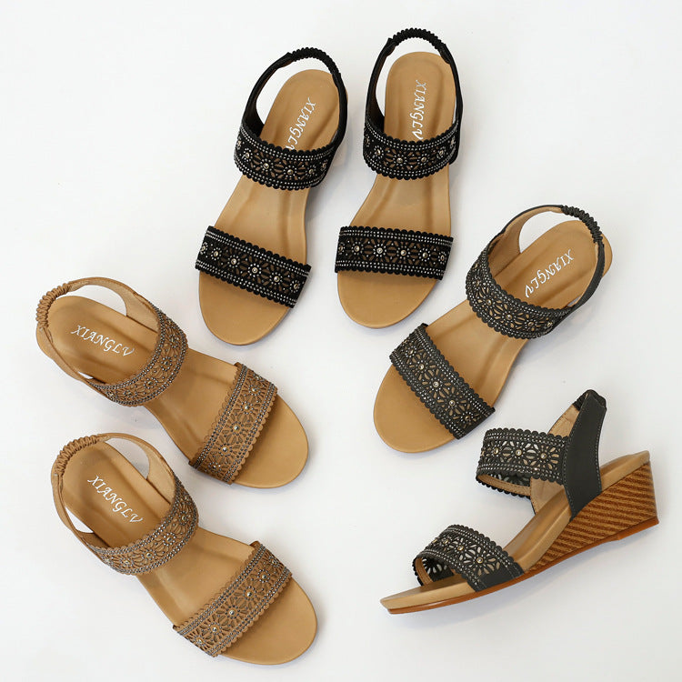 Flower Sandals With Rhinestones - VibeSoothe