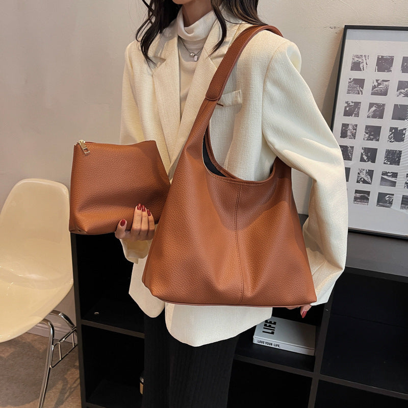 Soft-Leather Underarm Son-Mother Shoulder-Bag