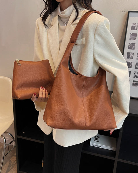 Soft-Leather Underarm Son-Mother Shoulder-Bag