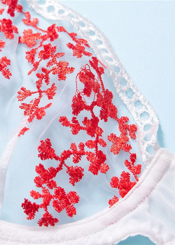 Scarlet Bloom - Sheer Embroidered Lingerie Set