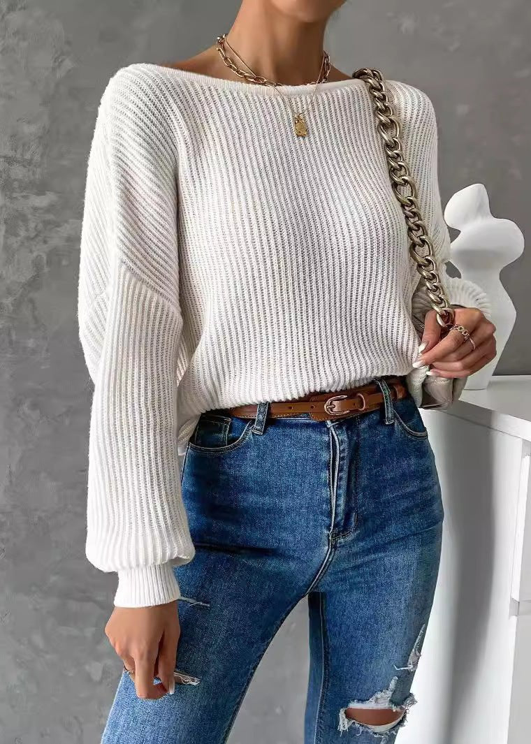 Pull tricoté dos nu chic - Modèle à manches longues douces