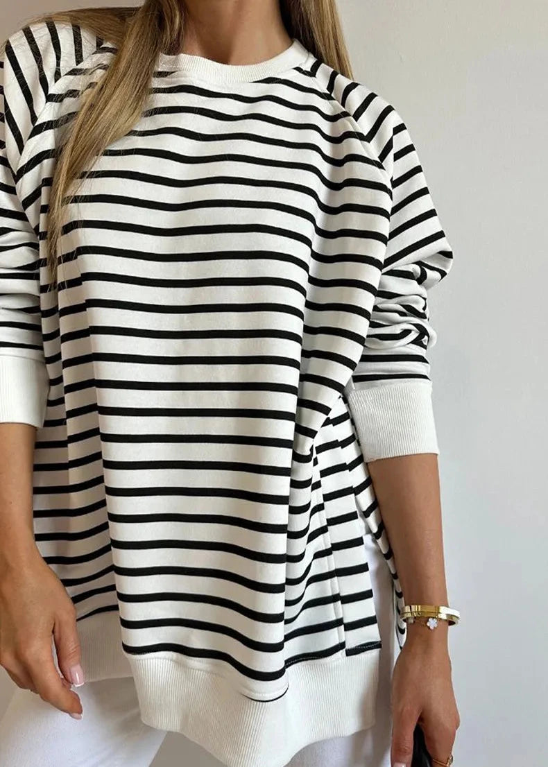 Chic Striped Round Neck Pullover Sweater for Women