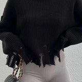 Fashion Ripped Casual Knitted Sweater - VibeSoothe