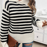 Women's Loose Lapels Striped Long Sleeve - VibeSoothe