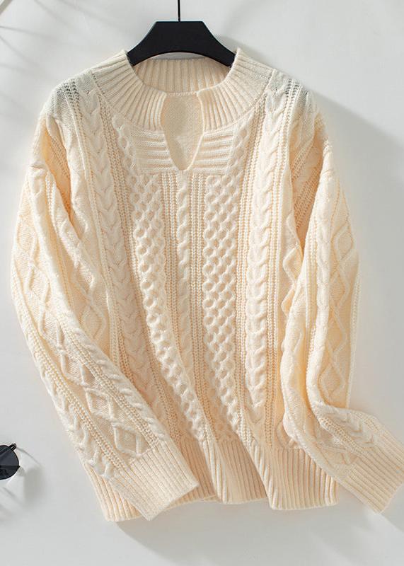 Chocolate Twist V-Neck Cable Knit Sweater