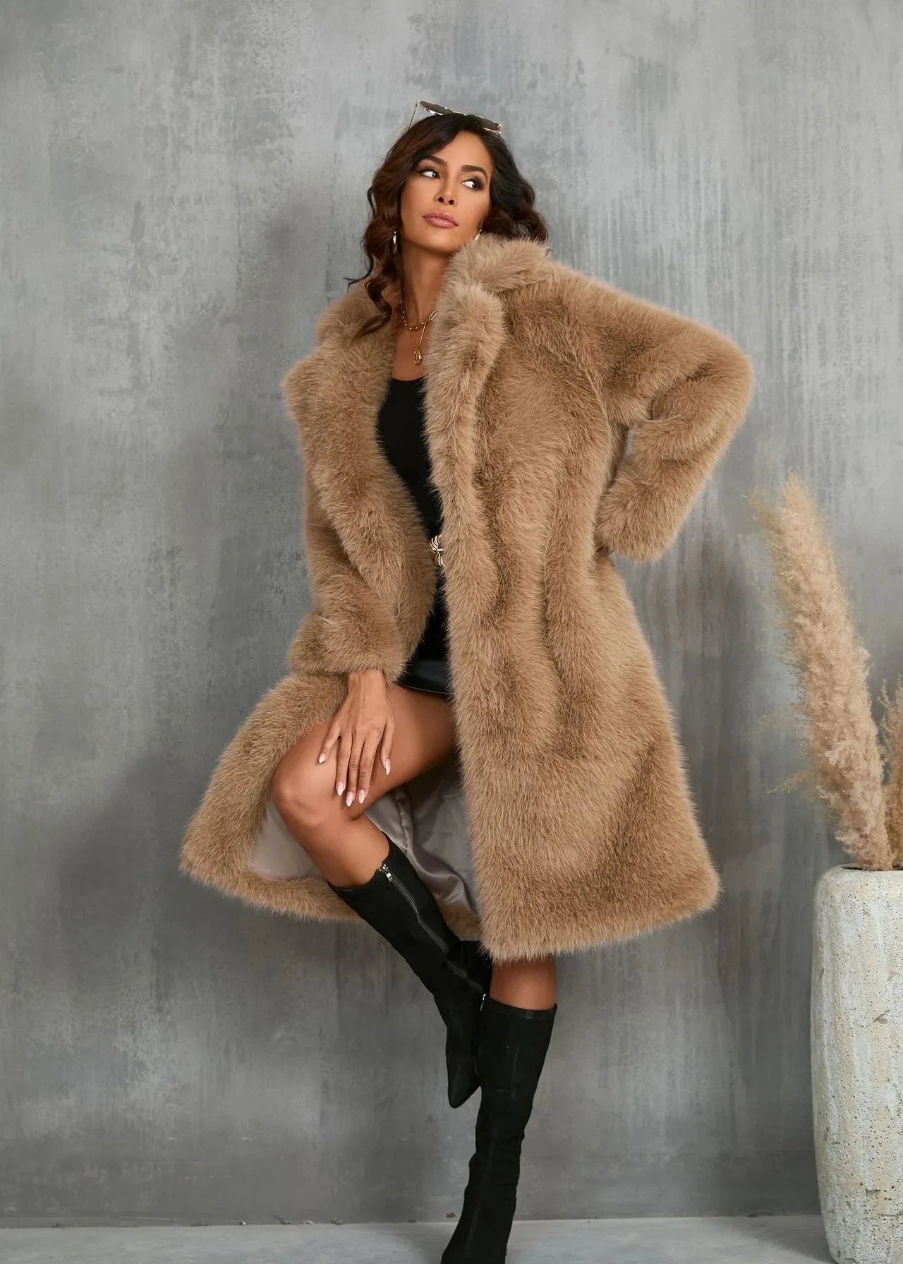 Statement Faux Fur Suit Collar Coat