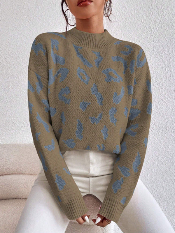 Temperament Leopard Print Jacquard Sweater