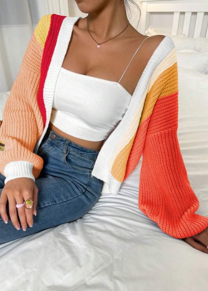 Colorblock Open Front Patchwork Cardigan