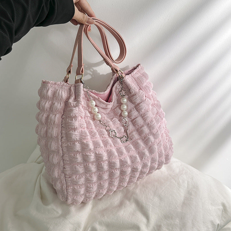 Pleated-Pearl-Chain Tote-Bag