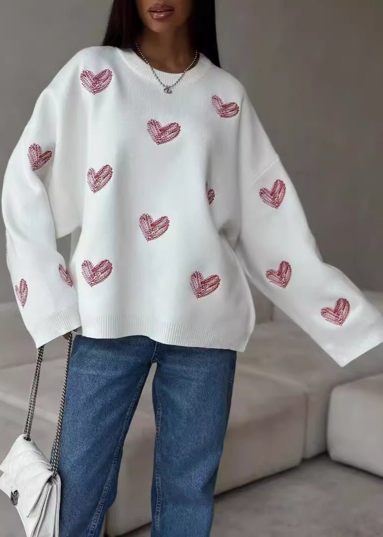 Chic Heart Pattern Pullover Sweater