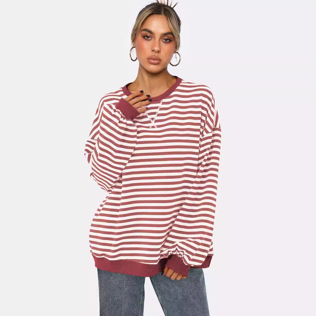 Women's Fashion Round Neck Striped Sweater