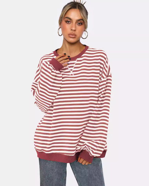 Women's Fashion Round Neck Striped Sweater