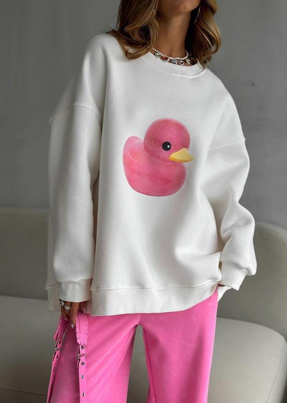 Pink Duck - Casual Printed Fleece Hoodie