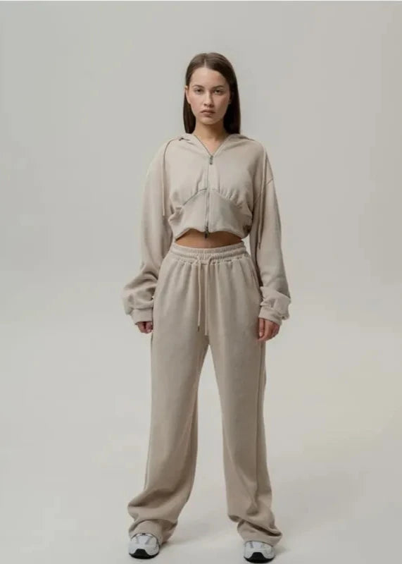 Cozy Cream - Cropped Hoodie en Jogger Set