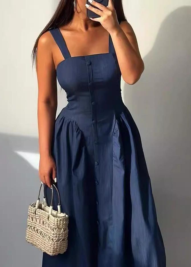 Casual Solid Color Sleeveless Dress with Fitted Waist