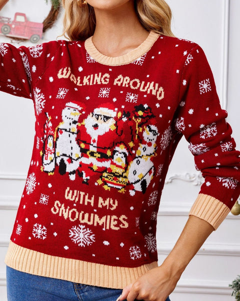 Snowmies" Festive Red Christmas Sweater