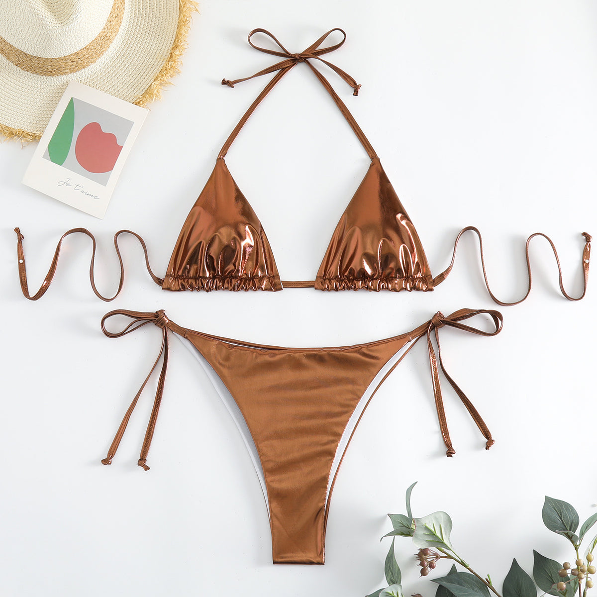 Cleo Triangle Lace-up Bikini Set - VibeSoothe