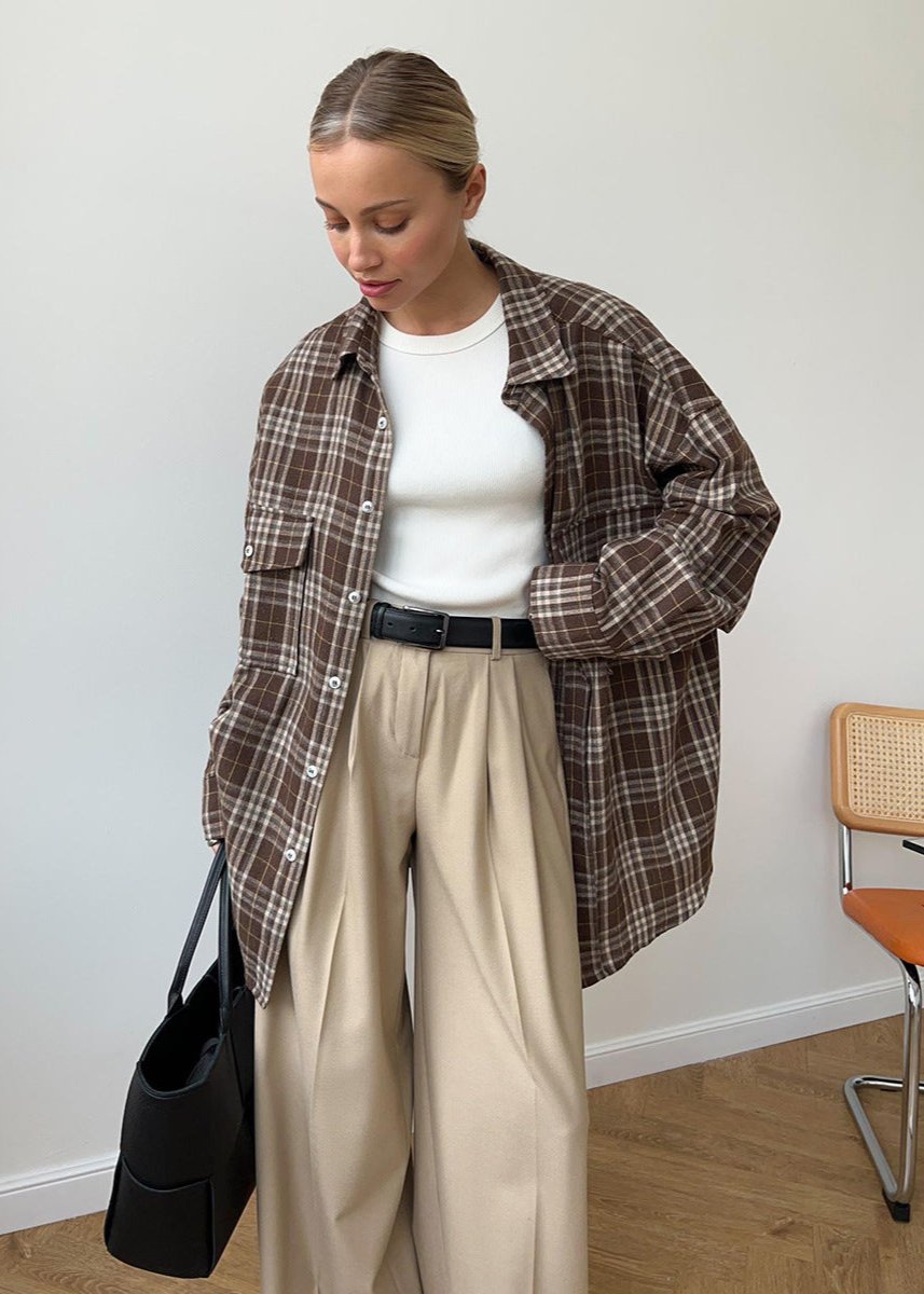 Chemise à carreaux à manches longues tendance pour femme