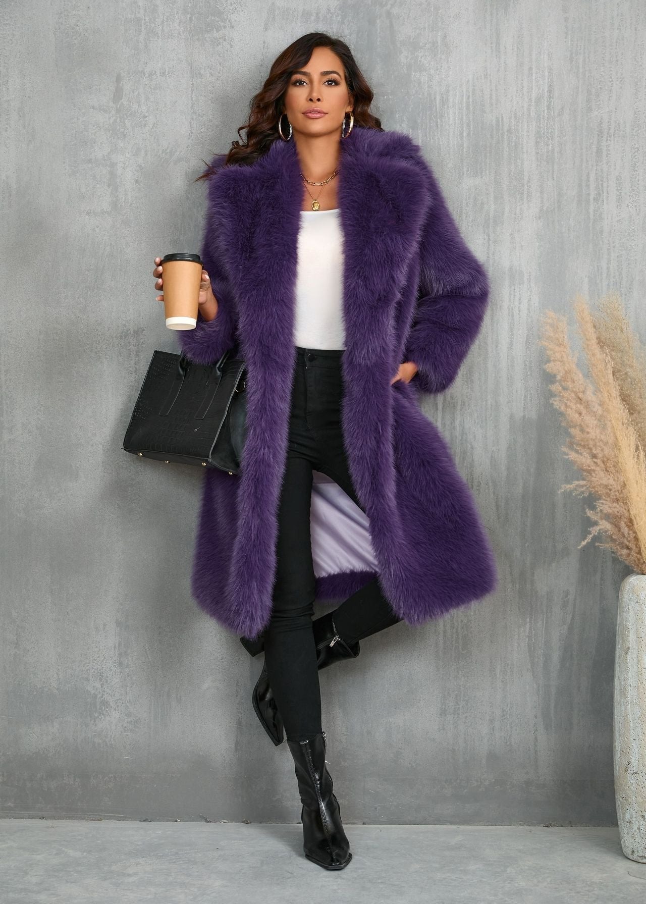 Statement Faux Fur Suit Collar Coat