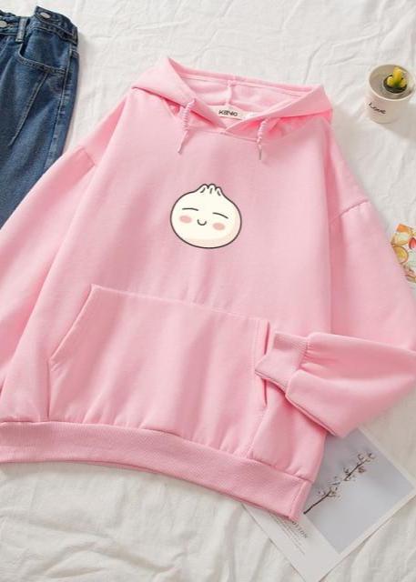 Cute Dumpling Face Print Hoodie - Unisex Casual Style