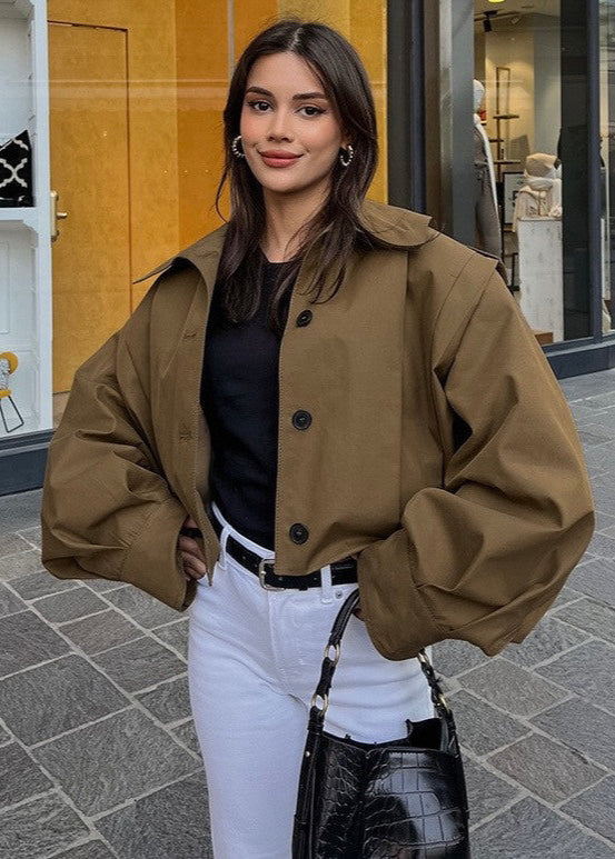 Maren - Cropped High Neck Button Up Jacket