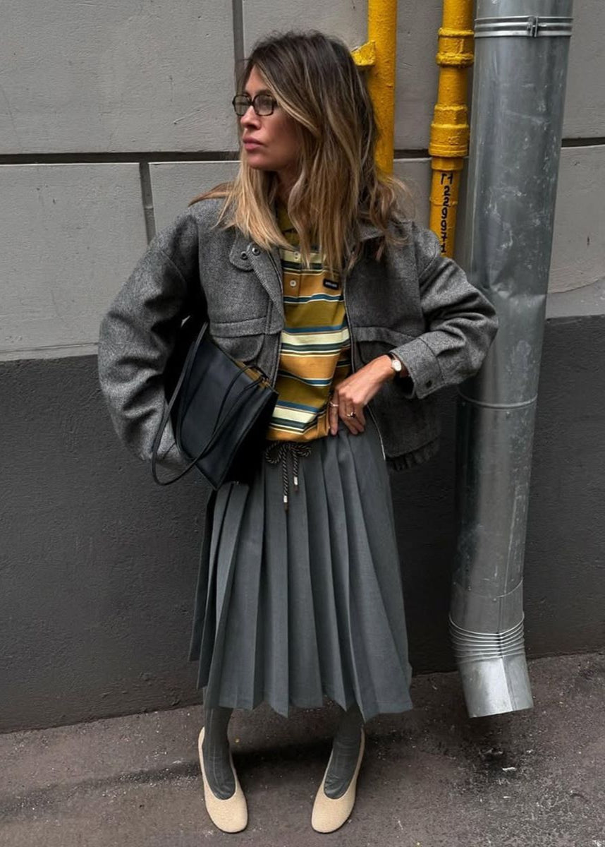 Chaqueta de Lana Lena Espiga – Cierre Estructurado con Bolsillos Sobredimensionados