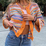 Loose Large Size Rainbow Button Cardigan - VibeSoothe