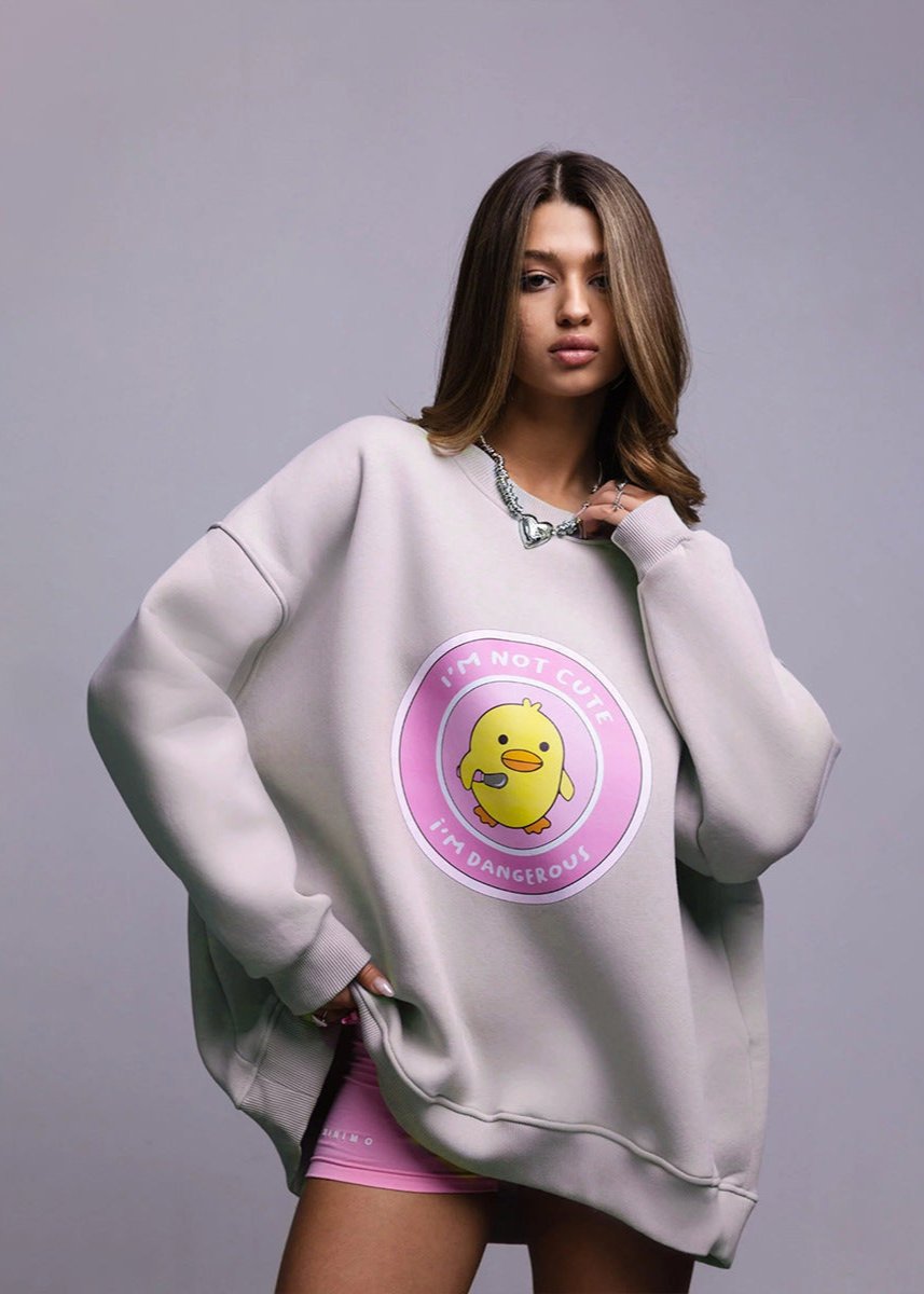 Charming Duck Graphic Oversized Pink Sweatshirt