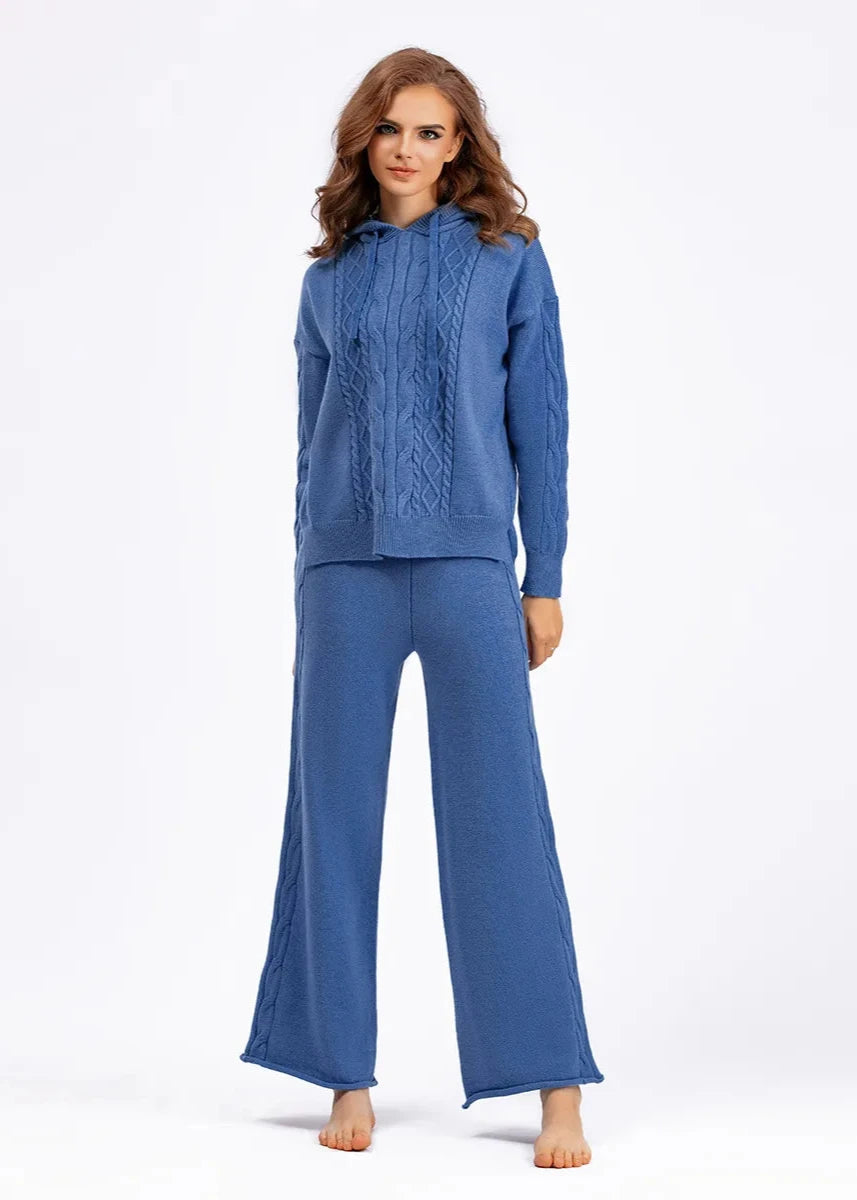 Cozy Cable Knit Hoodie & Pants Lounge Set