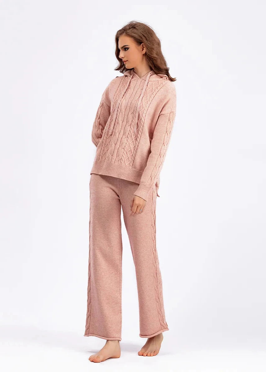 Cozy Cable Knit Hoodie & Pants Lounge Set