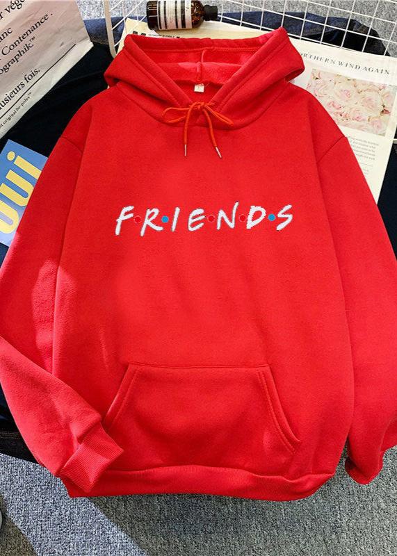 Women's Letter Friend Print Long Sleeve Hooded Sweatshirt - VibeSoothe