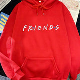 Women's Letter Friend Print Long Sleeve Hooded Sweatshirt - VibeSoothe