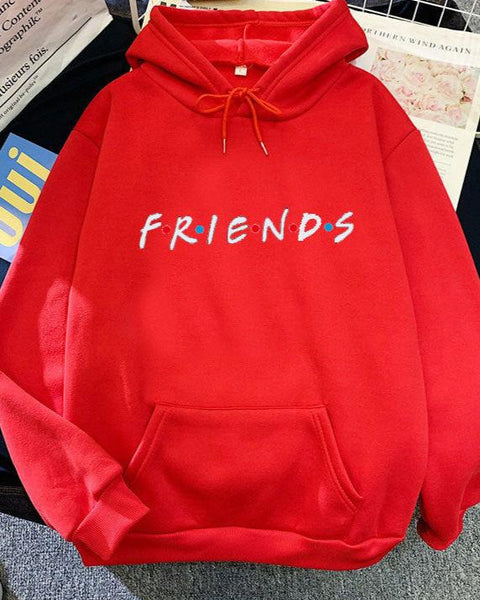 Women's Letter Friend Print Long Sleeve Hooded Sweatshirt - VibeSoothe