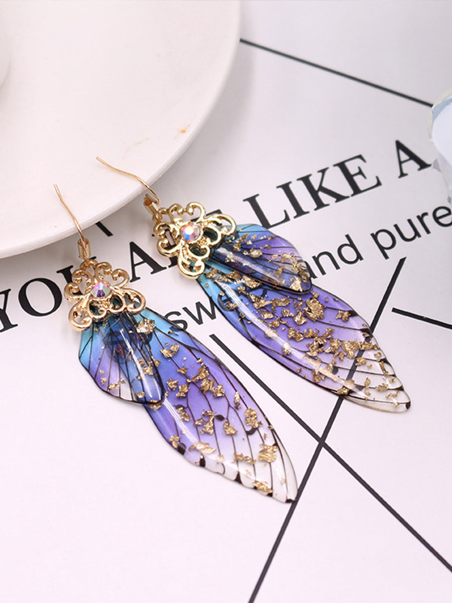 Butterfly Wing Blue Rhinestone Cicada Wing Crystal Earrings - VibeSoothe