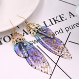 Butterfly Wing Blue Rhinestone Cicada Wing Crystal Earrings - VibeSoothe