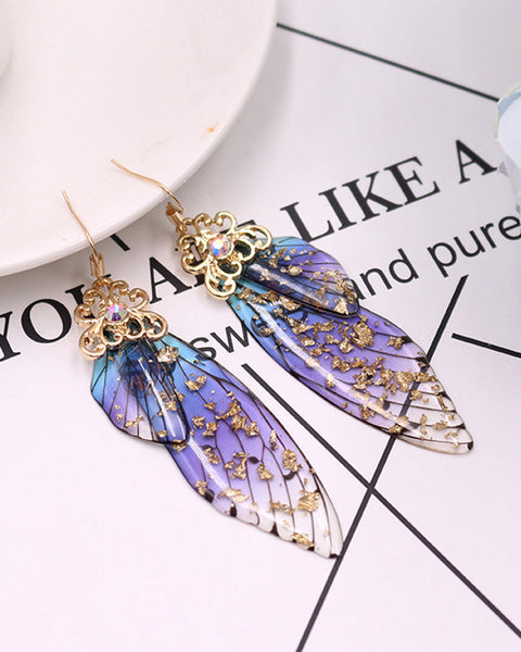 Butterfly Wing Blue Rhinestone Cicada Wing Crystal Earrings - VibeSoothe