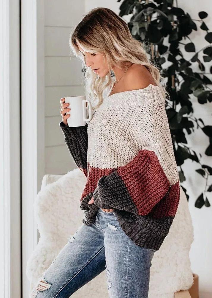 Bohemian Striped Oversized Knit Sweater