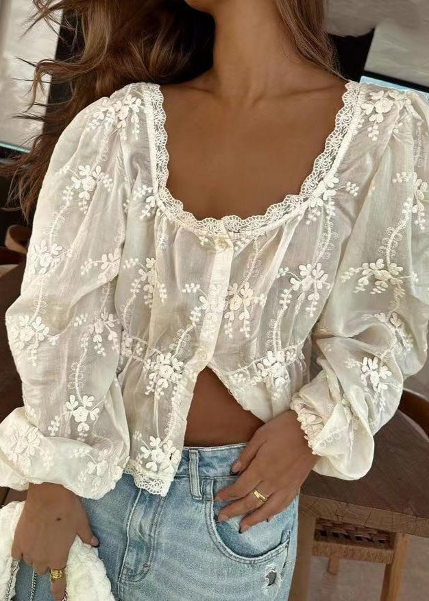 Delilah - Embroidered Lace Peplum Blouse