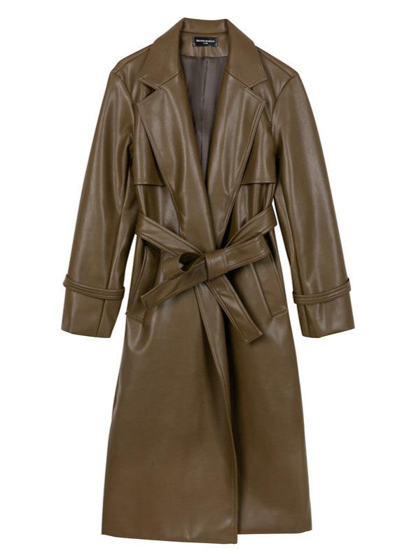 Trench-coat ceinturé en similicuir olive