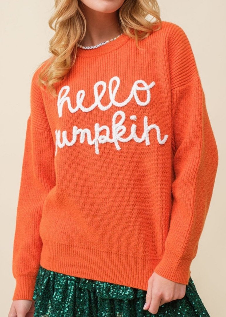 "Hello Pumpkin" Halloween Contrast Pullover Trui