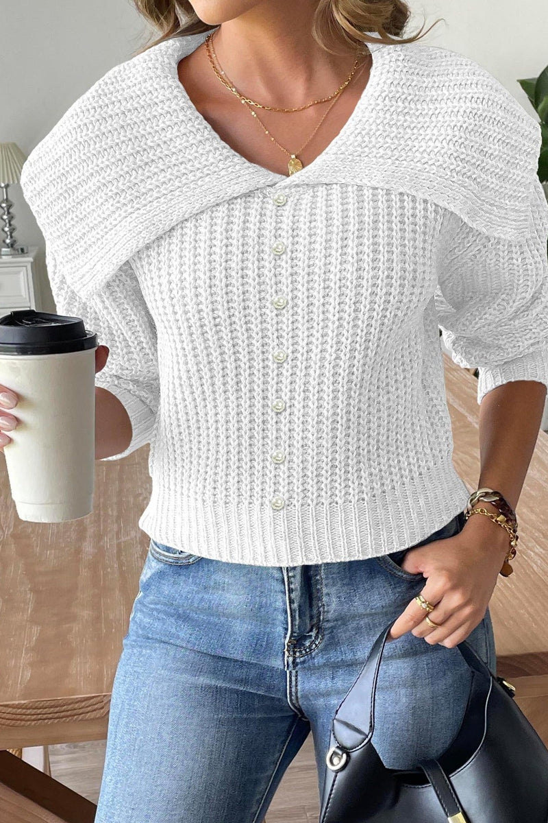 Women's Short Beaded Lapel Sweater - Chic & Stylish