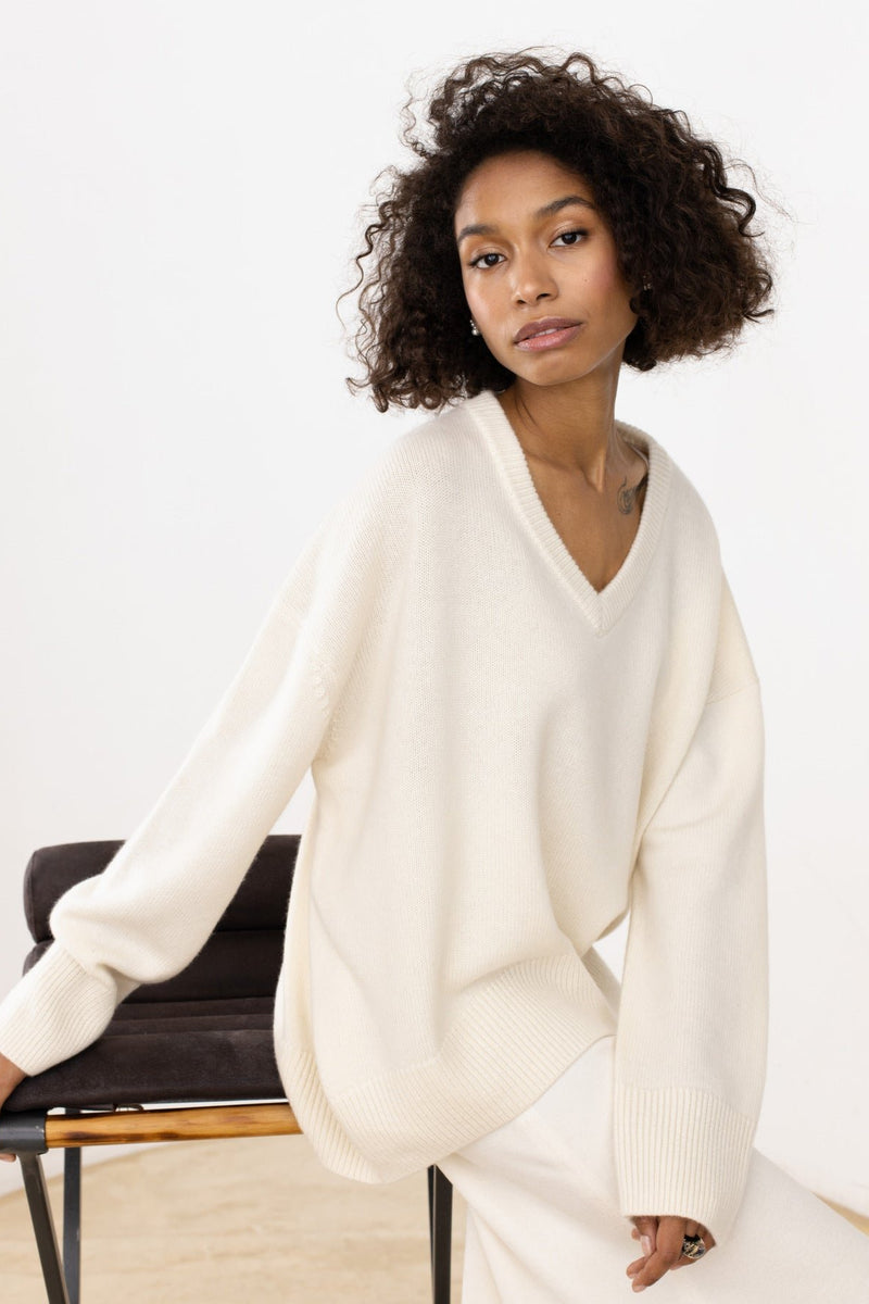 Cozy V-Neck Loose Knit Sweater