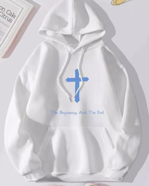 Women's Brushed Hoody Plain Letter Jesus Print - VibeSoothe