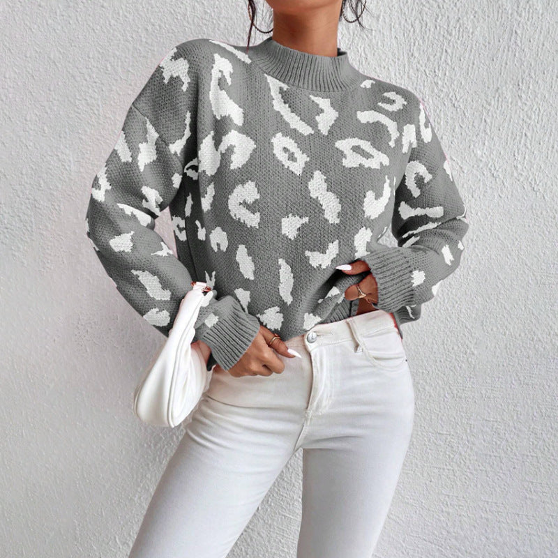 Temperament Leopard Print Jacquard Sweater