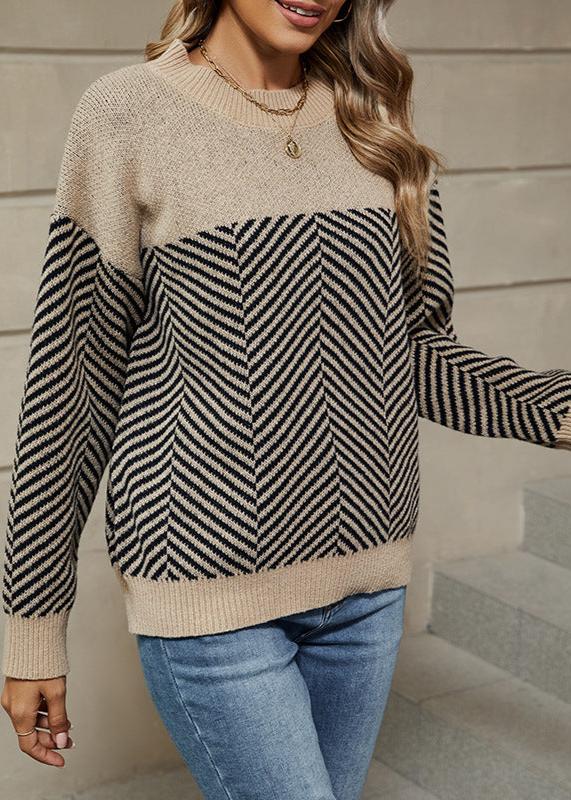 Women's Casual Striped Knit Sweater - Long Sleeve Relaxed Fit