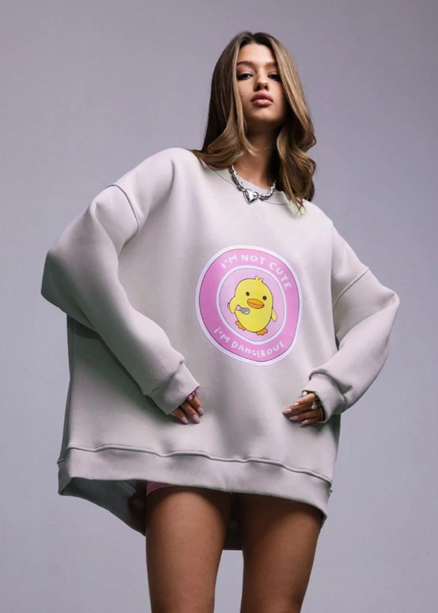 Charming Duck Graphic Oversized Pink Sweatshirt