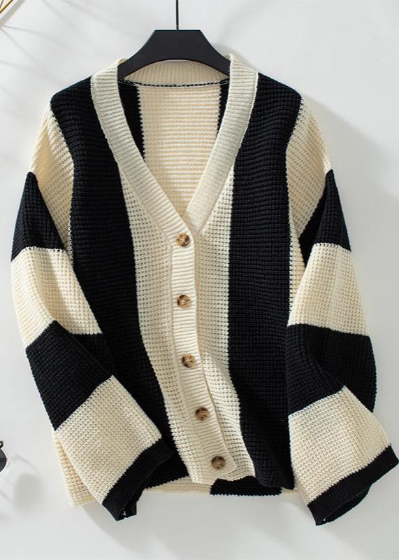 Striped Knitted Cardigan - Monochrome Chic